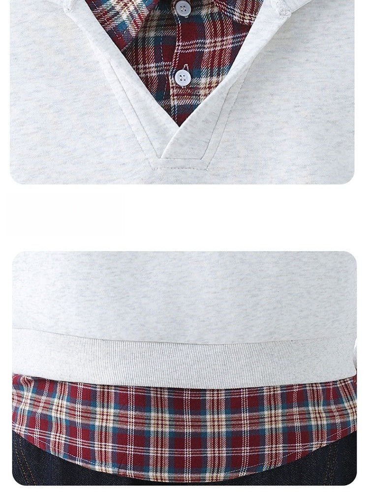 Plaid Splicing Loose Sports Hoodies