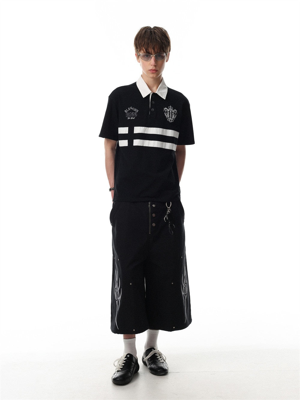 Stripes Patchwork Color-blocked Ins Embroidery Loose-fit Polo