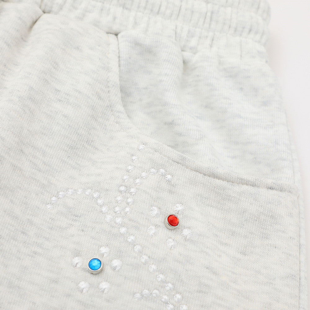 Rhinestone-studded Embroidery Vibe Loose-fit Five Points Shorts