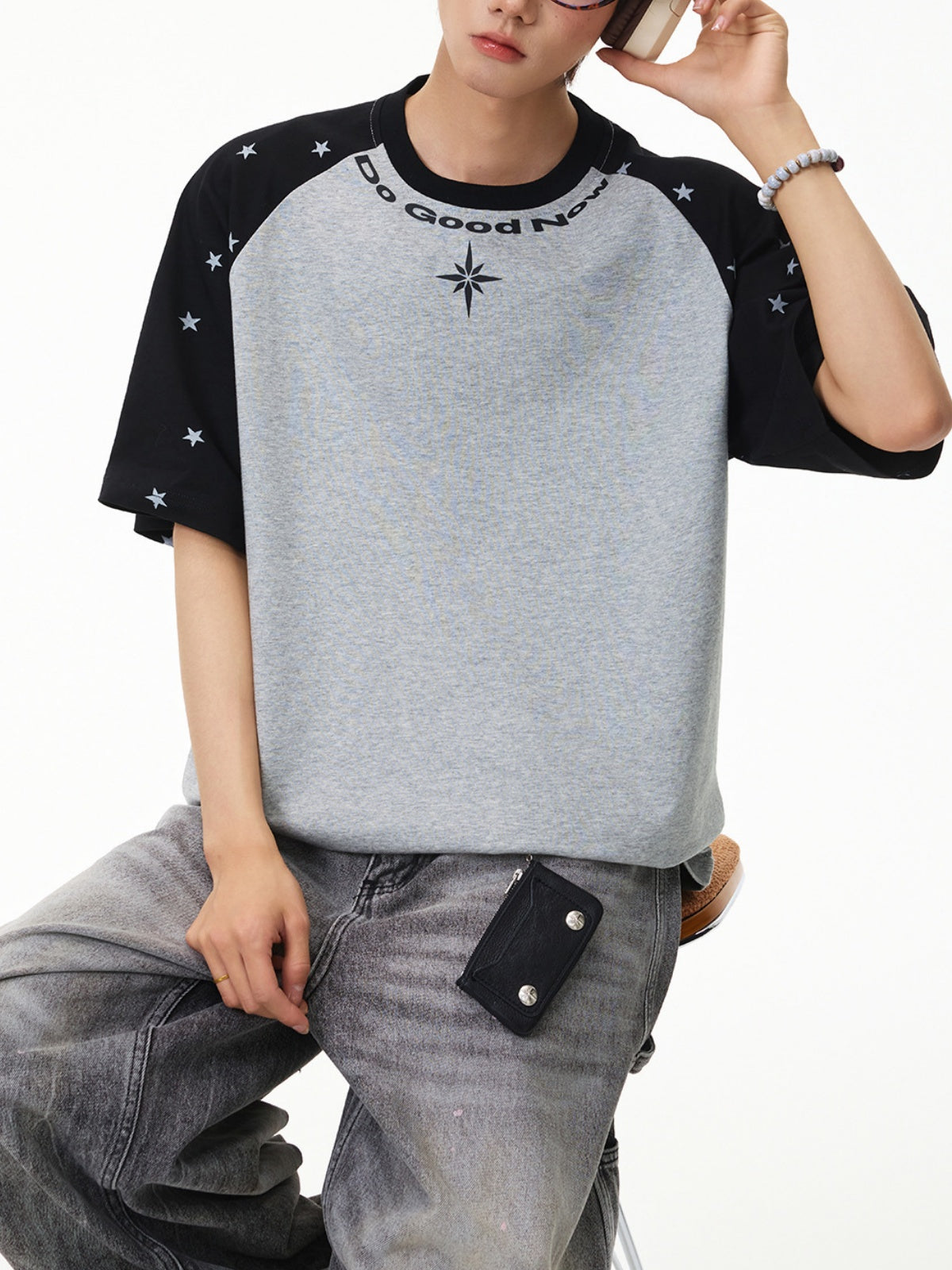 Color-blocked Star Letter Printed T-shirts