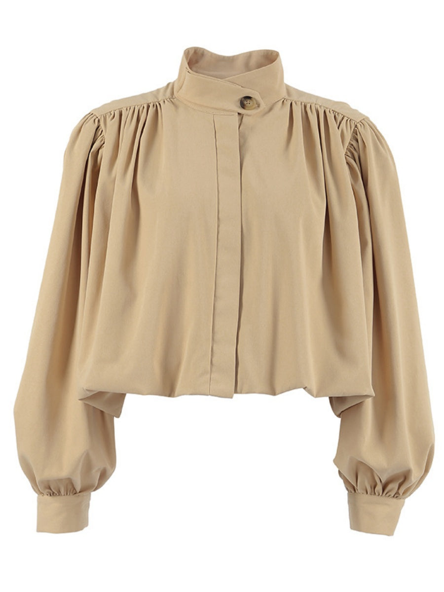 Short Pleated Lantern Sleeve Trench Coat