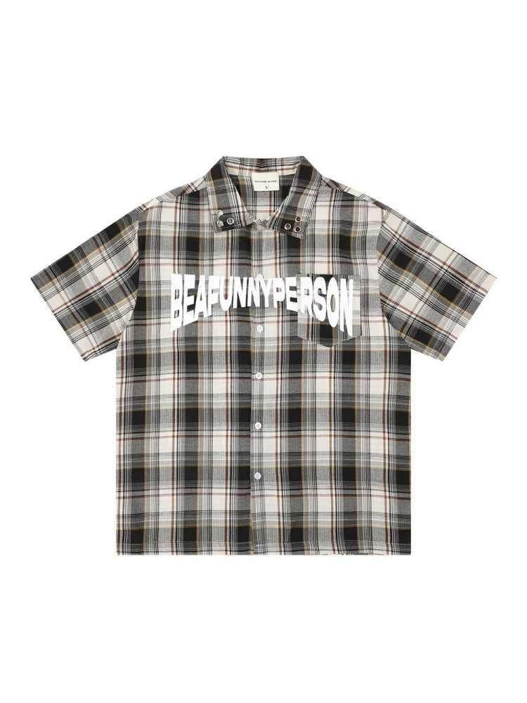 Plaid Loose-fit Letter Printed Shirts