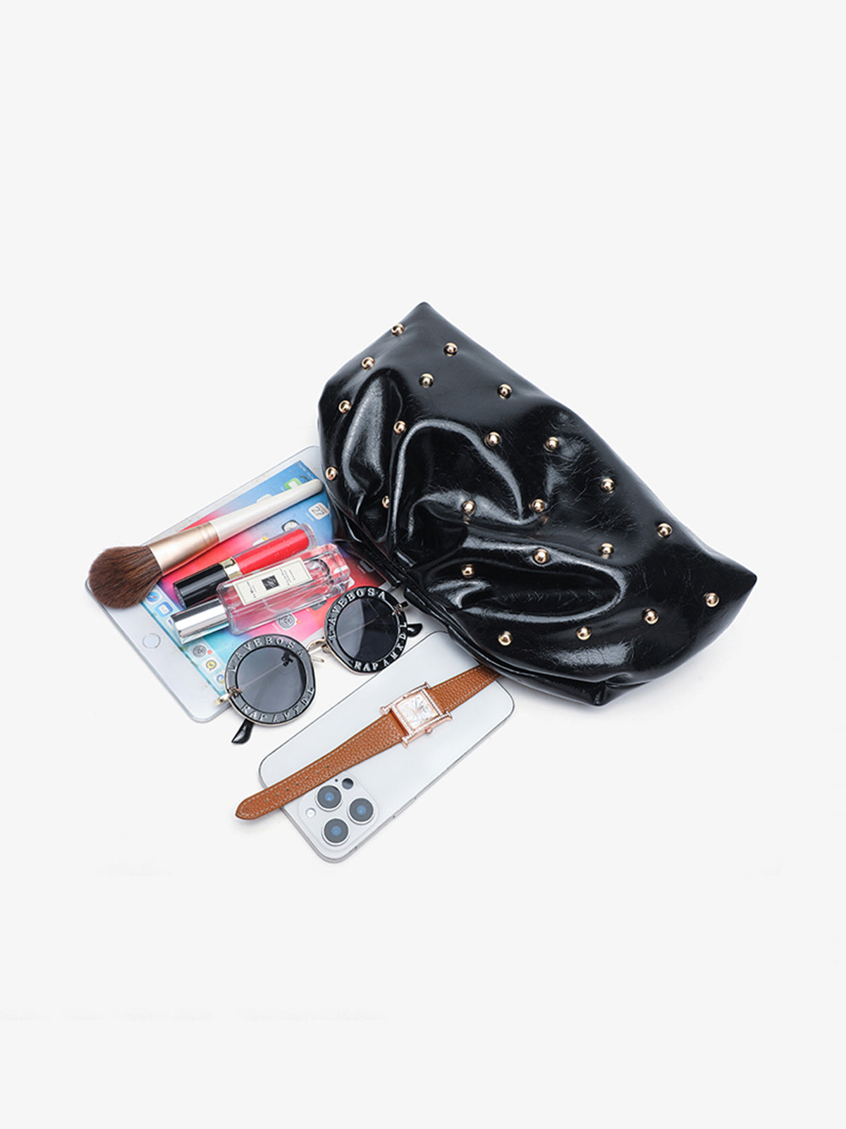 Studded Pleated Clutch Bag