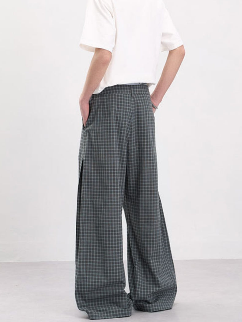 Old Money Style Pleated Plaid Dress Pants Pants