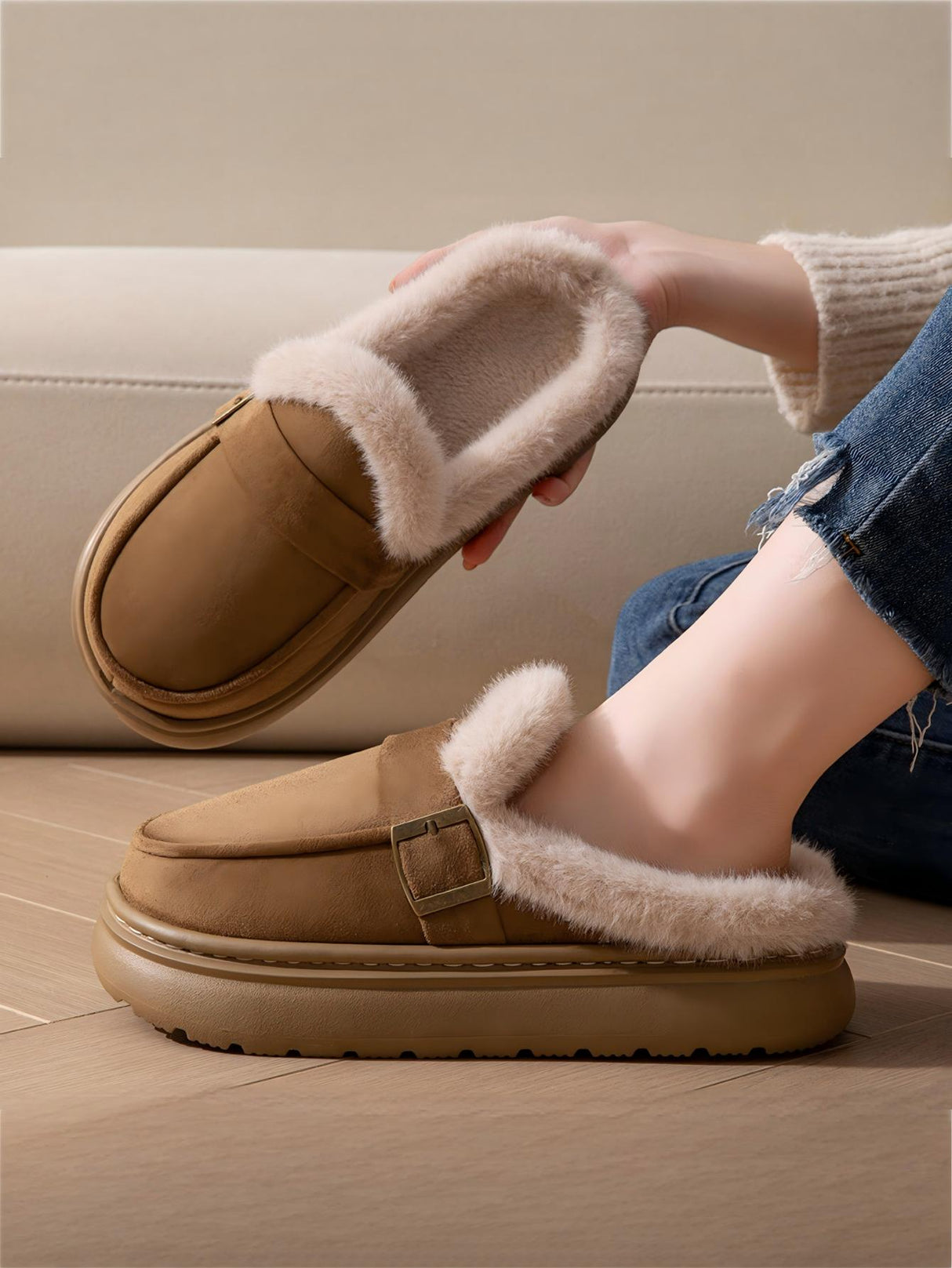 Solid Color Thick-soled Slippers