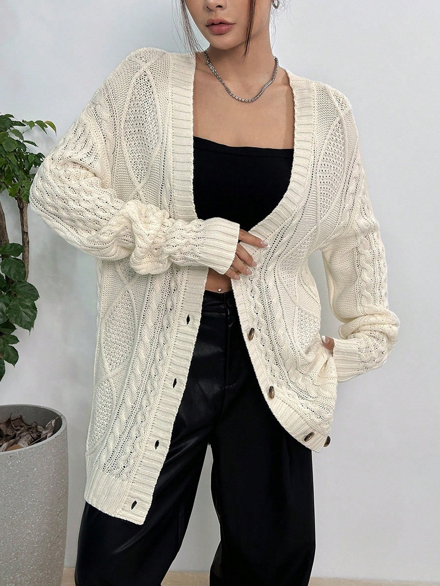 Liber Women's outerwear knitted cardigan diamond cable-knit button autumn cardigan