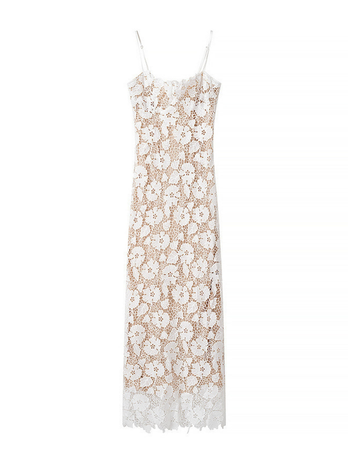 Lace See-through Strappy Slit Maxi Dresses