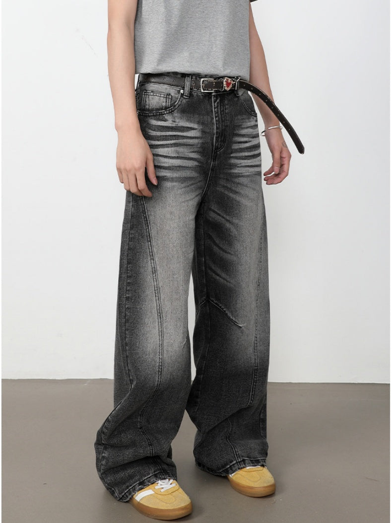 Retro Washed Patchwork Distressed Jeans