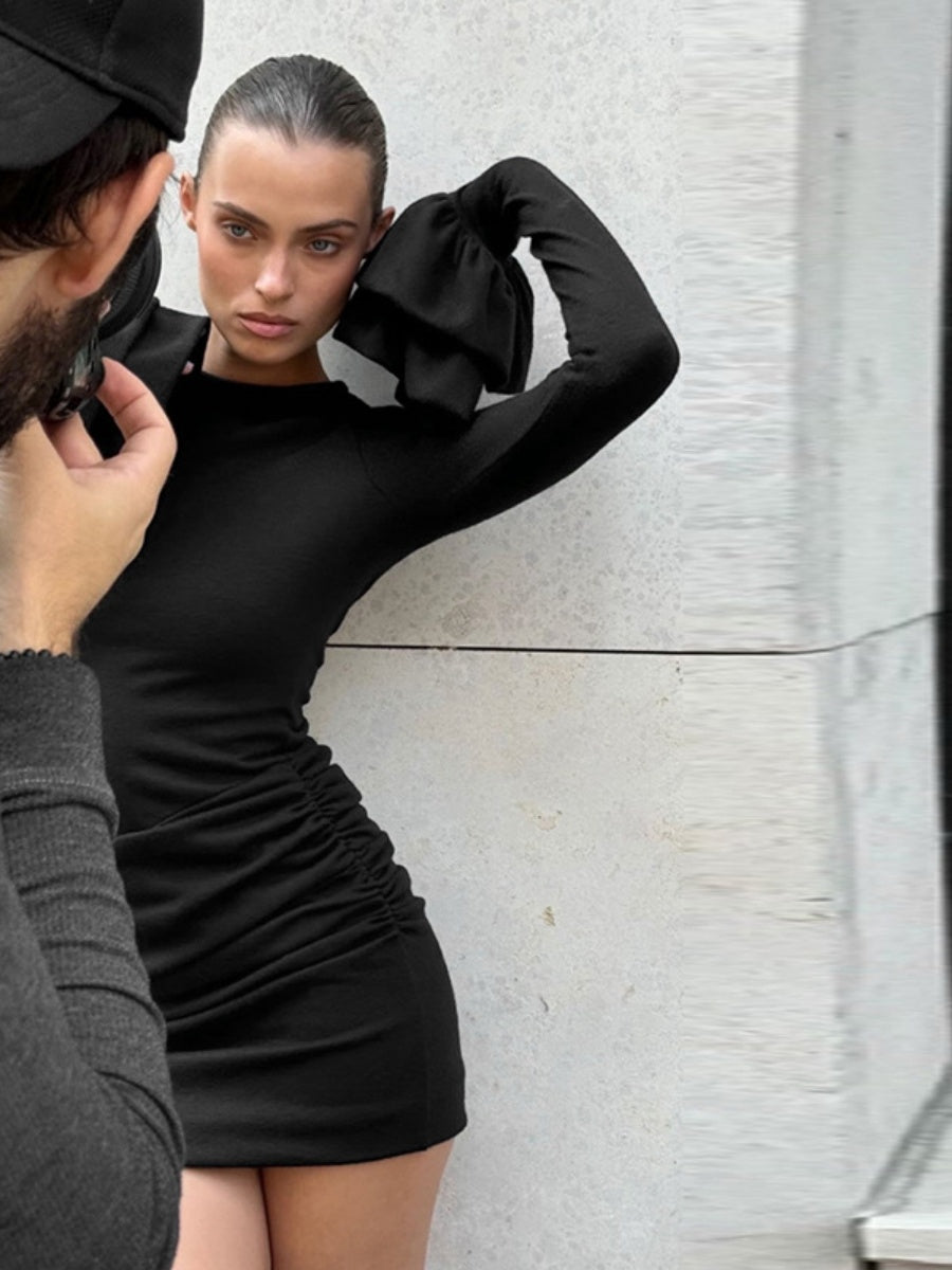 Long-sleeved Double-layer Ruffled Short Dress