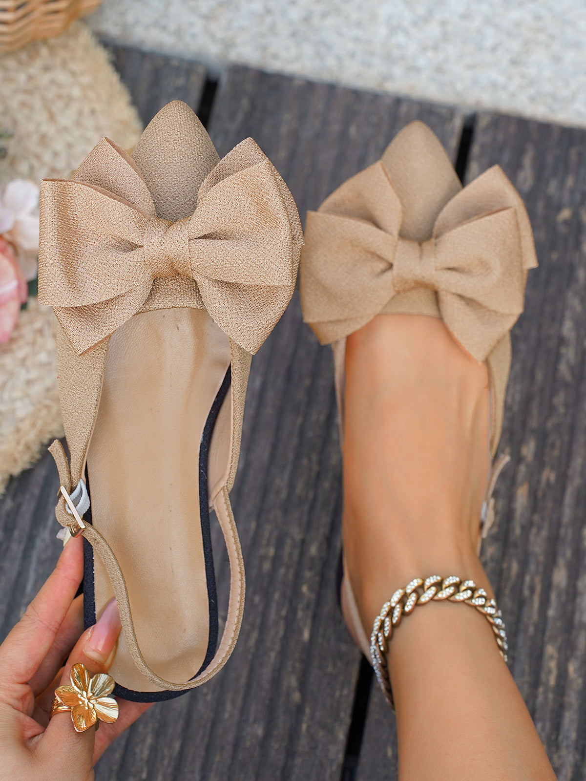 Bow-tie Open-back Flat Shoes