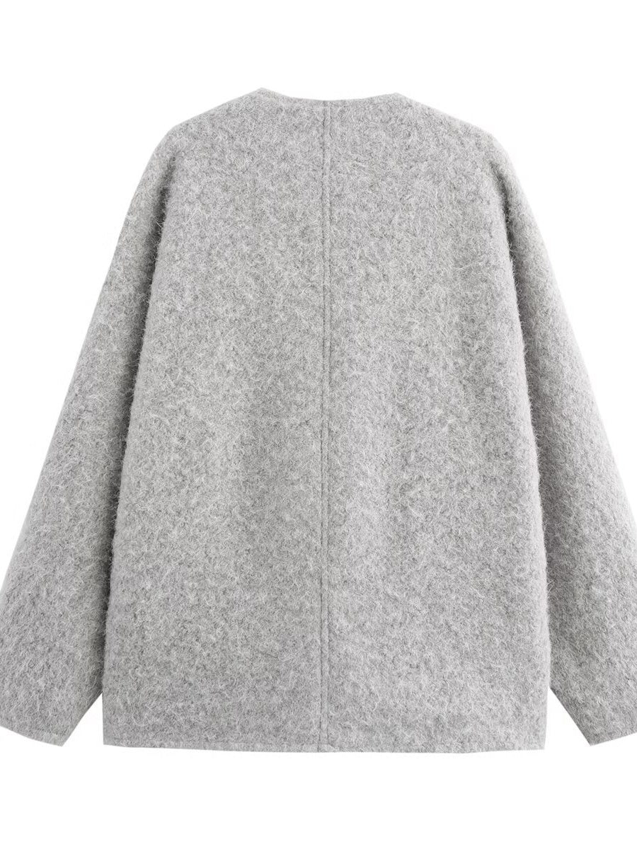 Loose V-neck tie knit cardigan