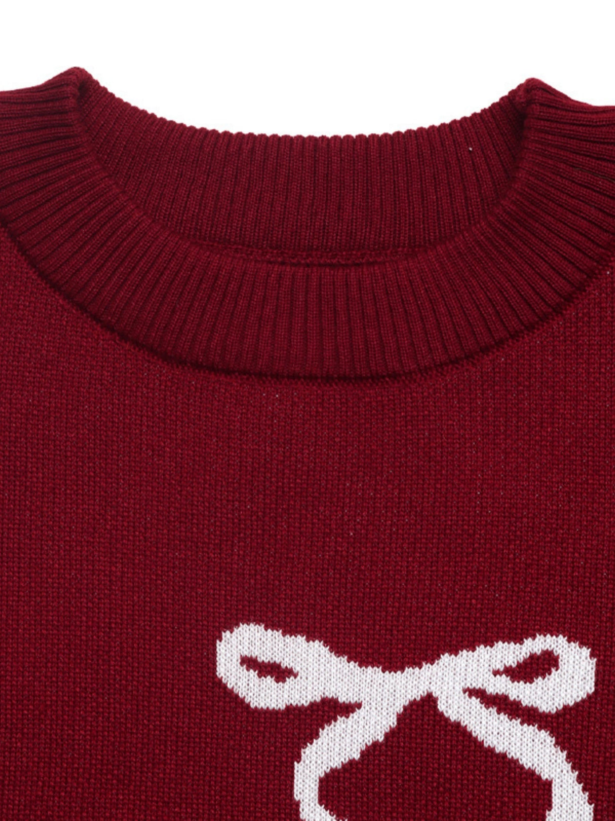 Christmas Bow Jacquard Sweet Red Round Neck Inner Top Long-sleeved Sweater