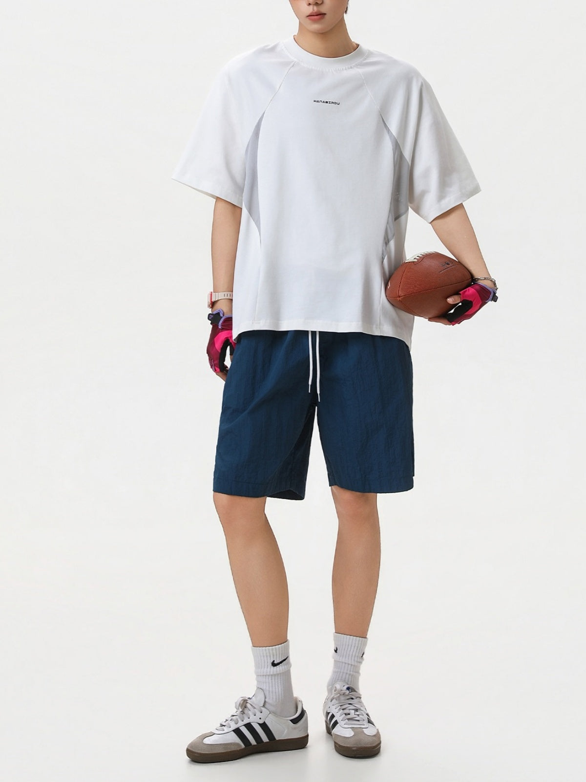 Color-blocked Mesh Patchwork Letter Print T-shirts