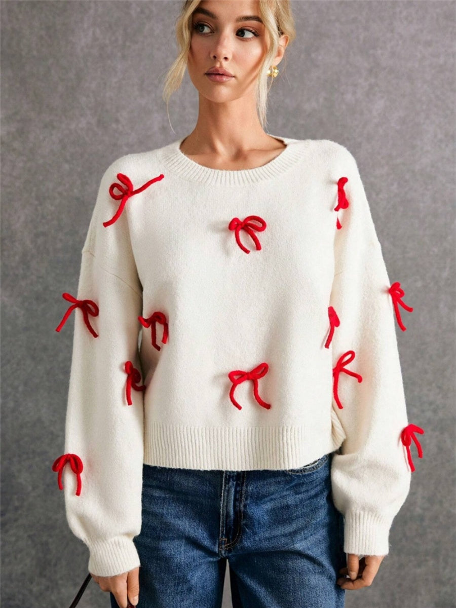 Christmas White Headgear 3D Bow Sweaters