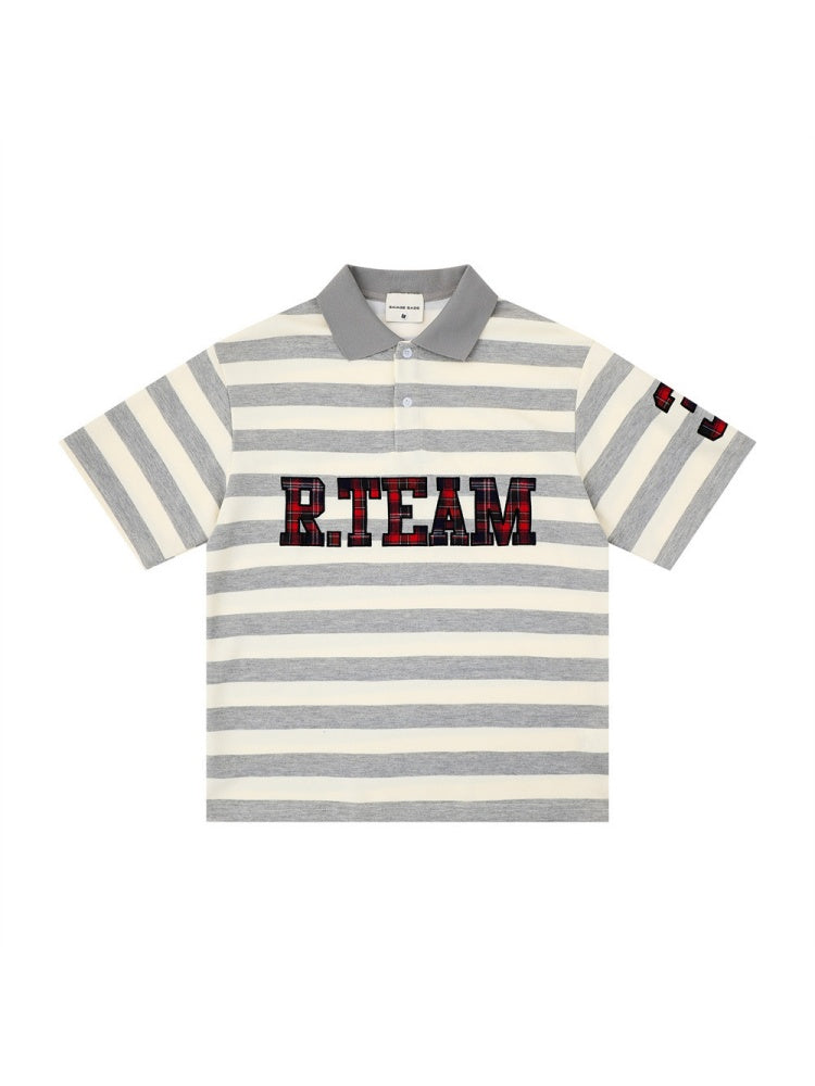 Color-blocked Stripes Ins Letter Embroidery POLO