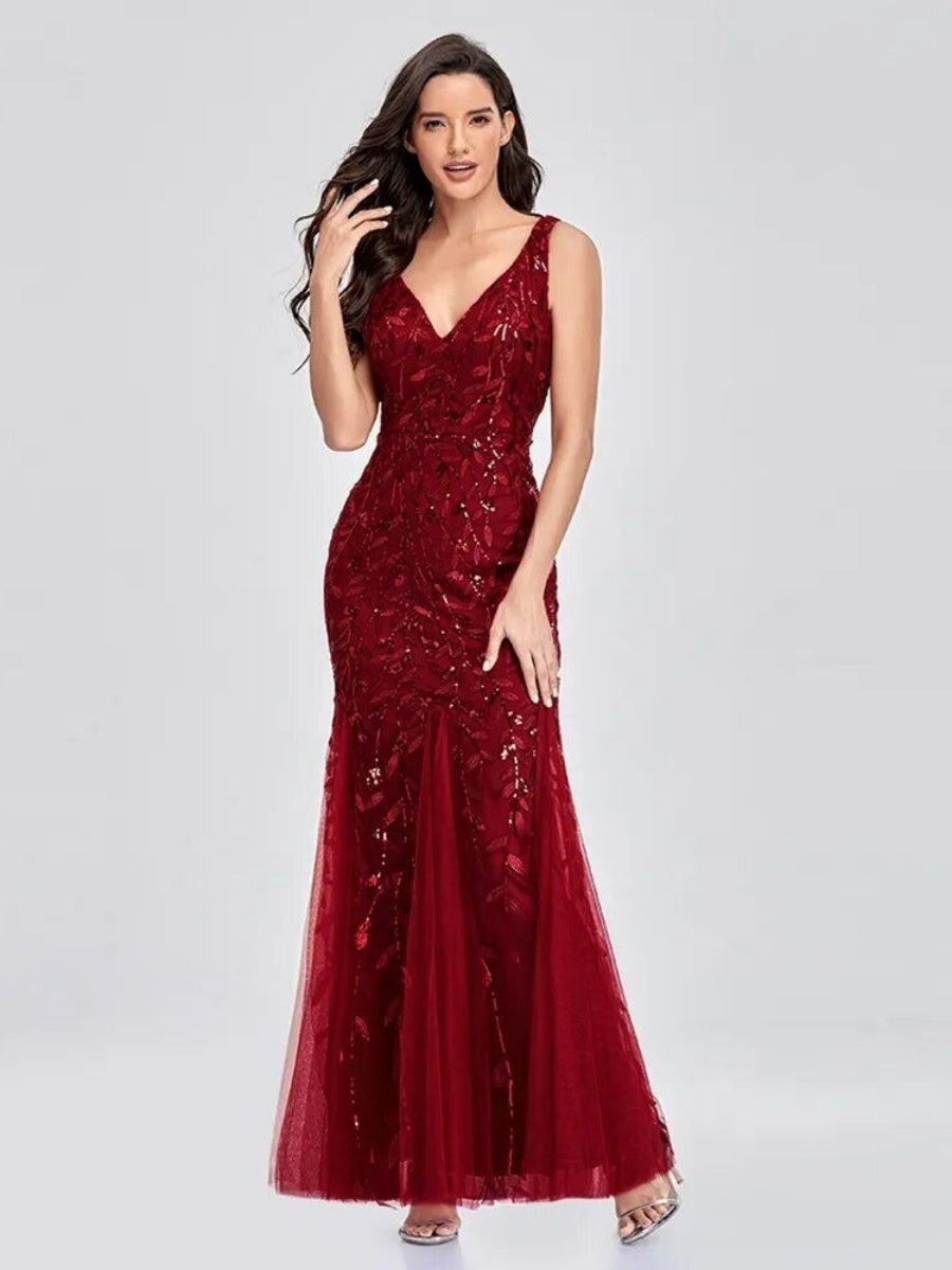 V-Neck Christmas Sequins Maxi Dresses