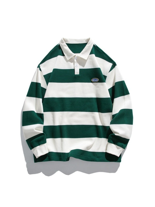 Ins Loose-fit Stripes Polo Shirts