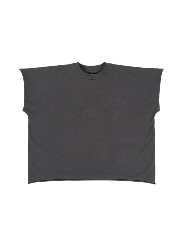 Boxy Boxy Rough Edge Solid Color T-shirt