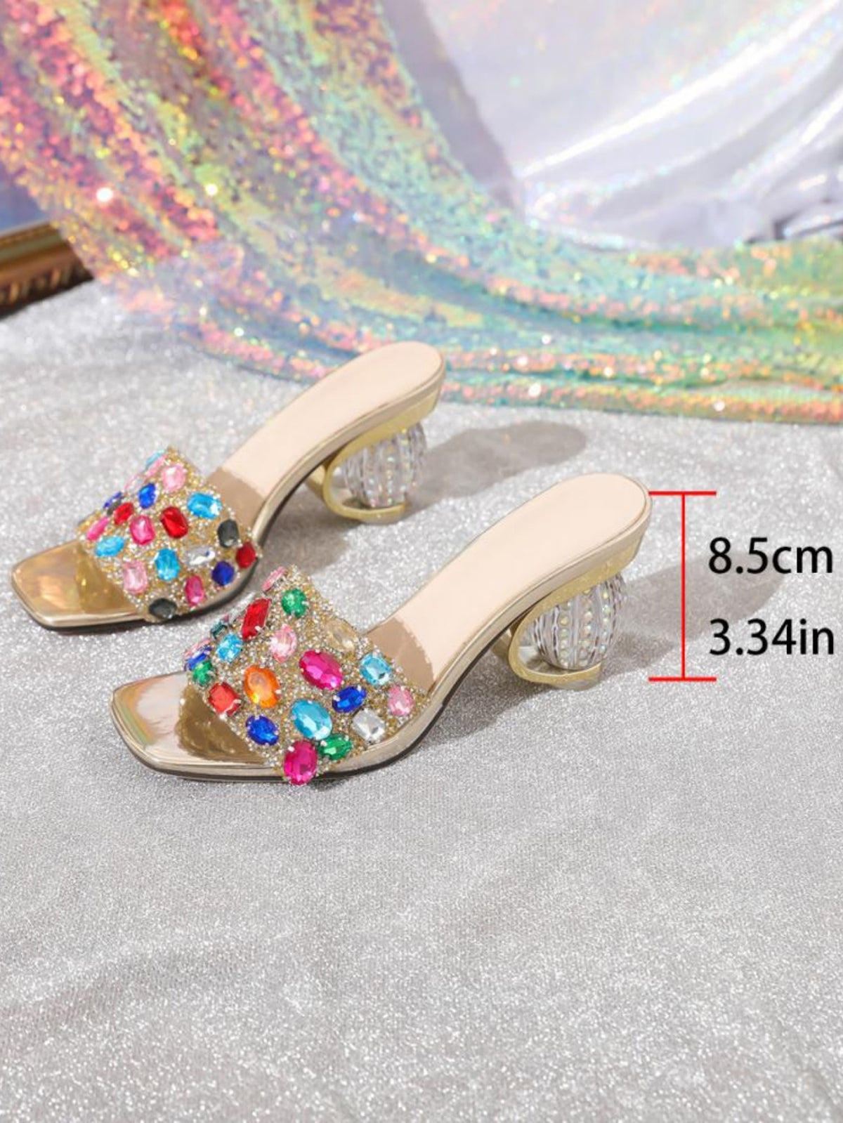 Transparent High-heeled Sandals With Colorful Rhinestone Embellishments