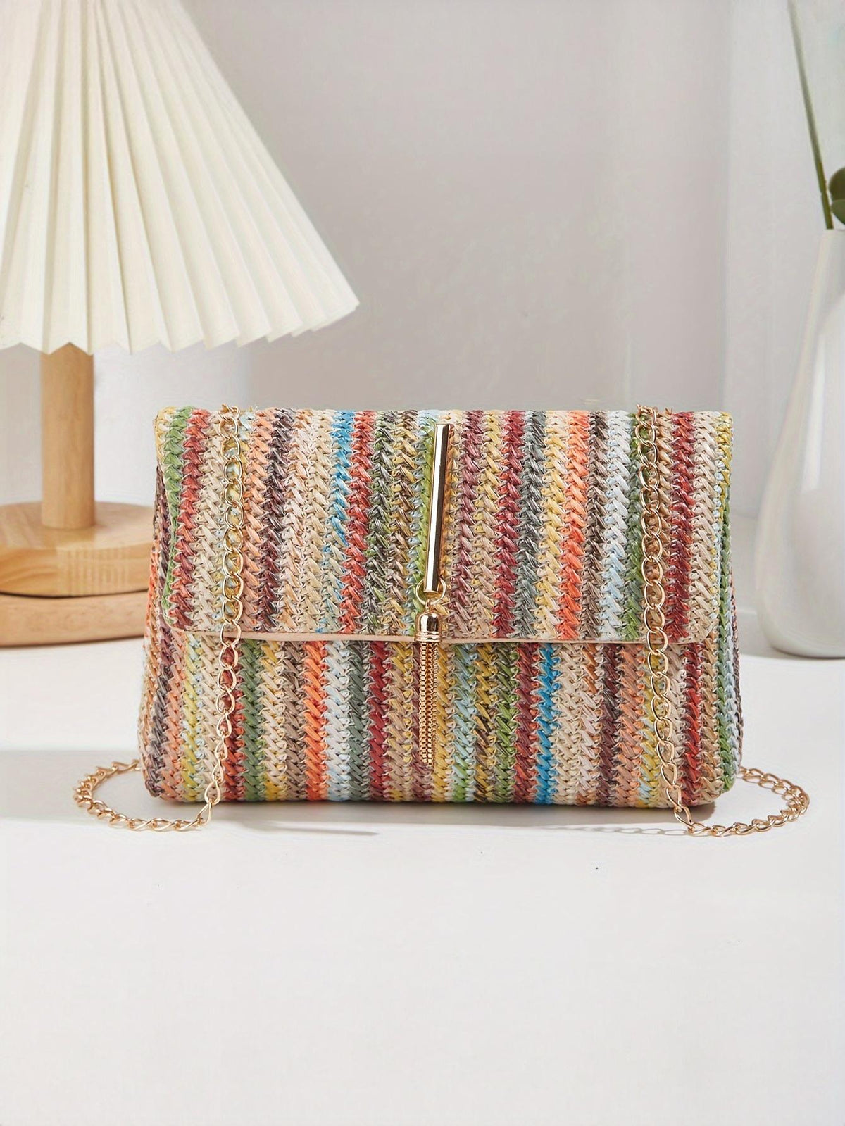 Colorful Straw Crossbody Bag For Vacation