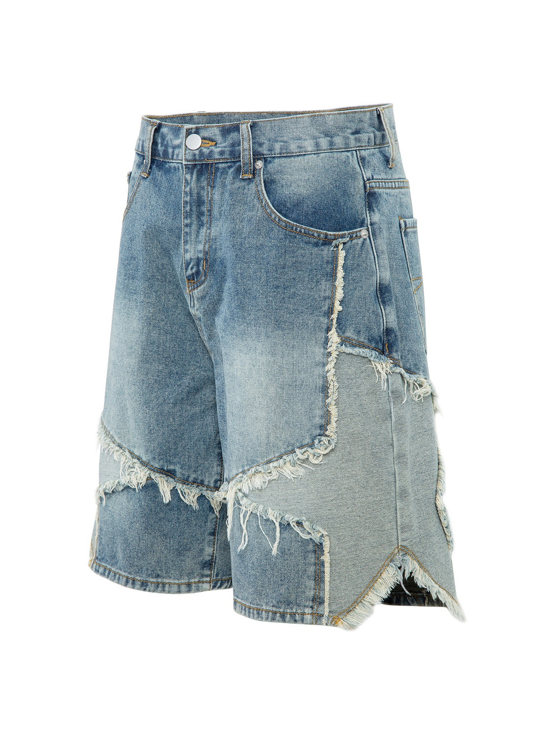 Five-pointed Star Patchwork Loose-fit Straight-fit Denim Mid-length Pants Shorts