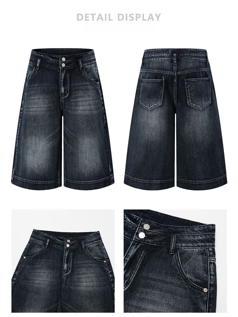 Double Buttons 7 Points Denim Shorts