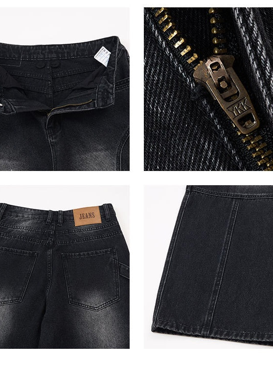 Knee Braces Structure Locomotive Loose Straight Cowboy Cargo Trousers