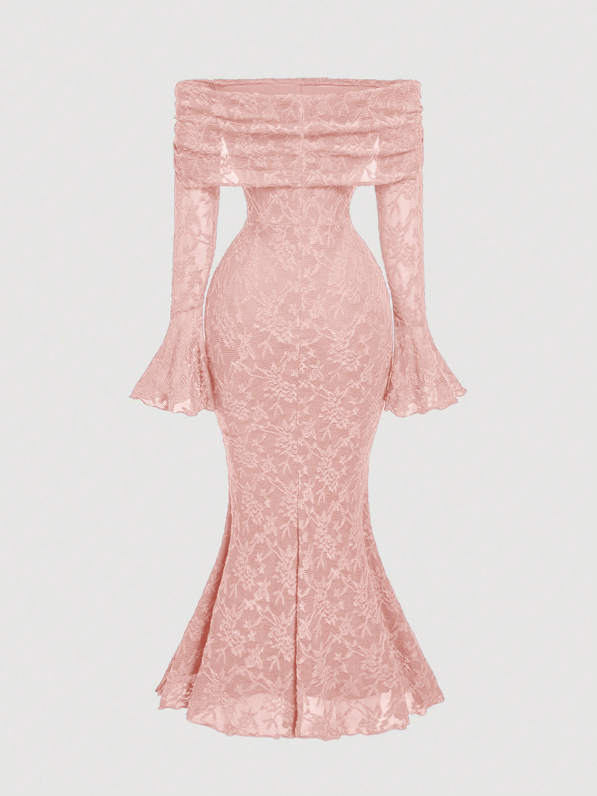 Lace Bow-embellished Off-shoulder Long-sleeved Dress