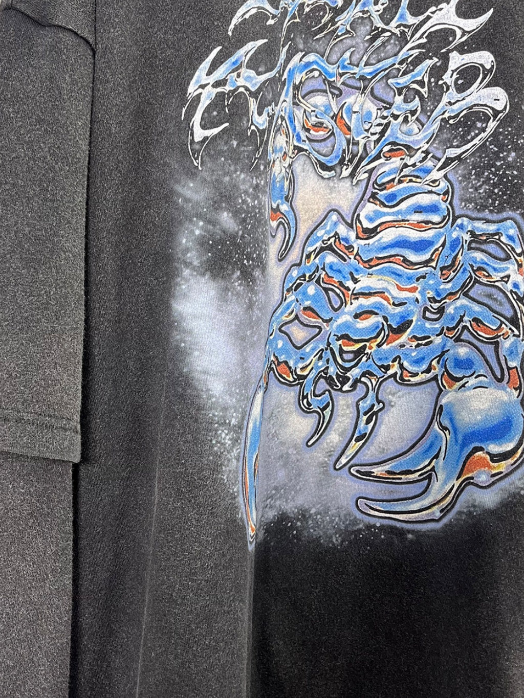 Scorpion Printed Street Fake Two Pieces Spliced Sleeves Washing And Aging Long-sleeved T-shirt