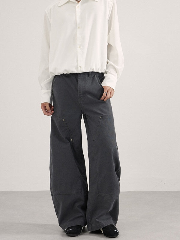Liber Autumn Neutral wear Studs Solid Color Cargo Trousers