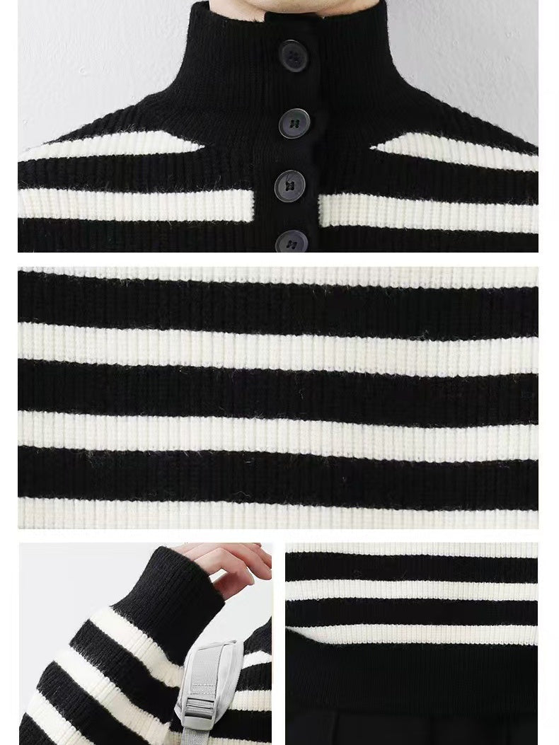Contrasting Colors Stripes Thickening Red Turtleneck Sweater