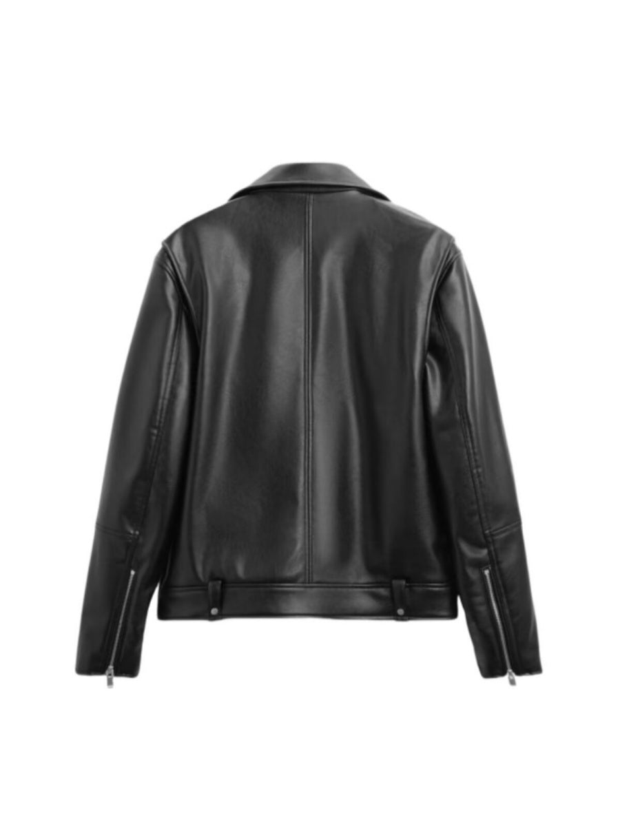 Loose-fit Cropped Locomotive PU Leather Jacket