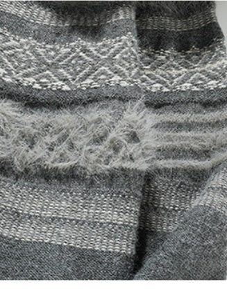 Fair Isle Pattern Fur Collar Hooded Splicing Cardigans