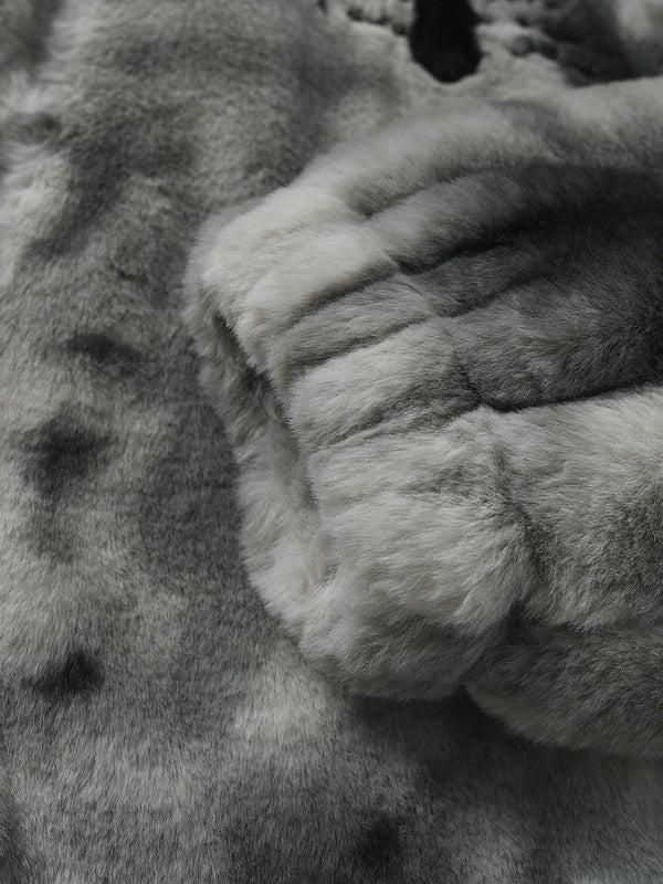 Tie-dye Gradient Cross Stitch Lambskin Faux Rabbit Fur Coat