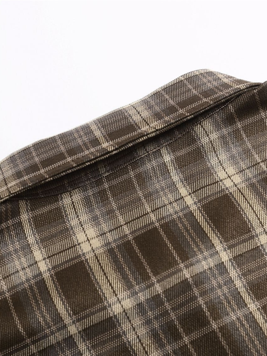 Liber Autumn Neutral wear Tie Plaid Shirts