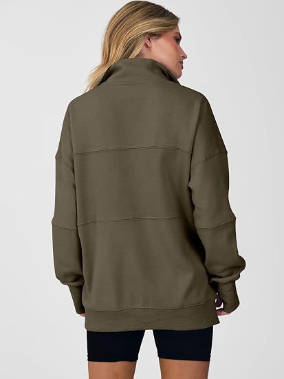 Women's Autumn/Winter Solid Color Half-Zip Long-Sleeve Side-Slit Sweatshirt