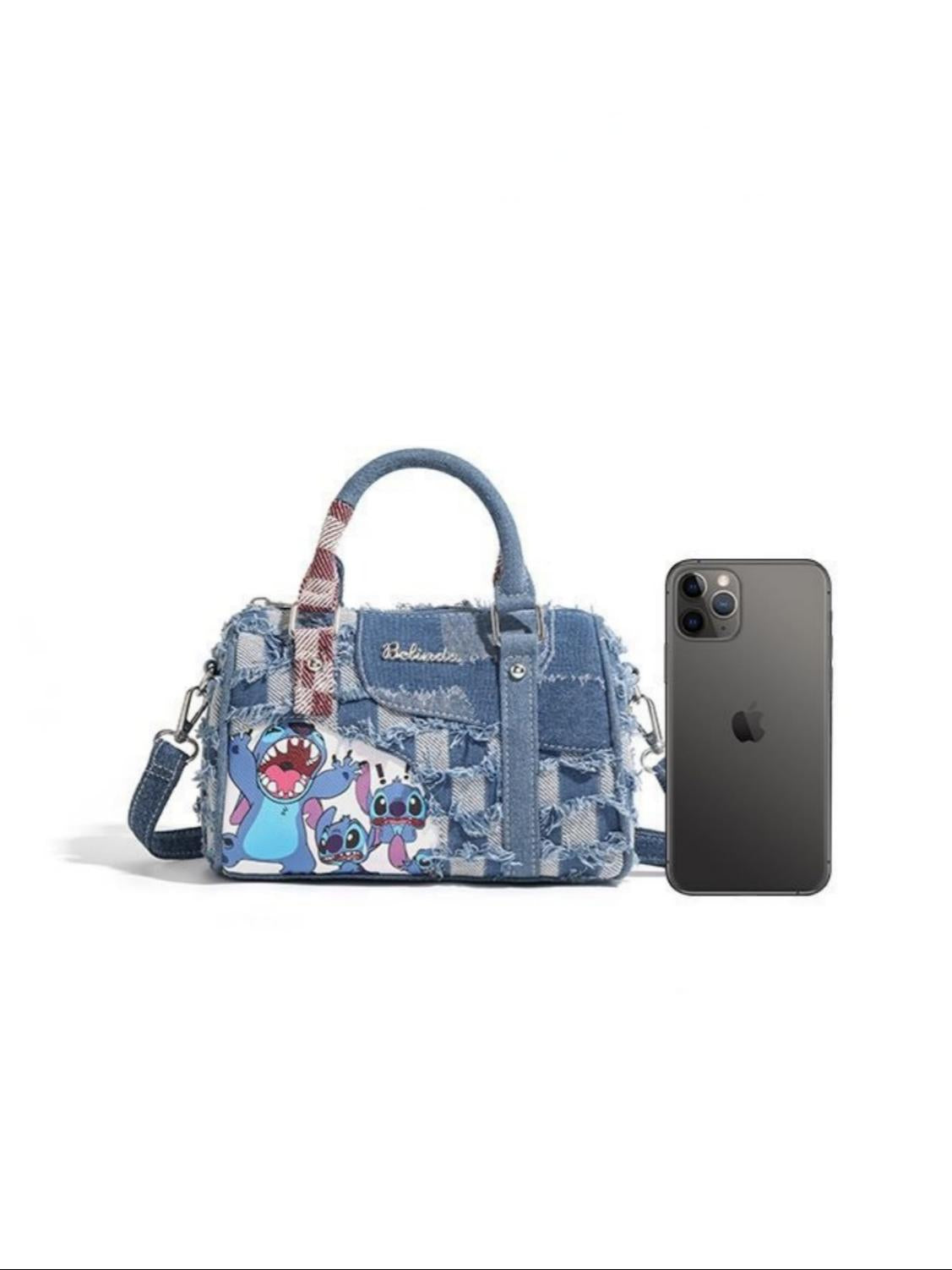 Stitch-themed Denim Patchwork Handbag