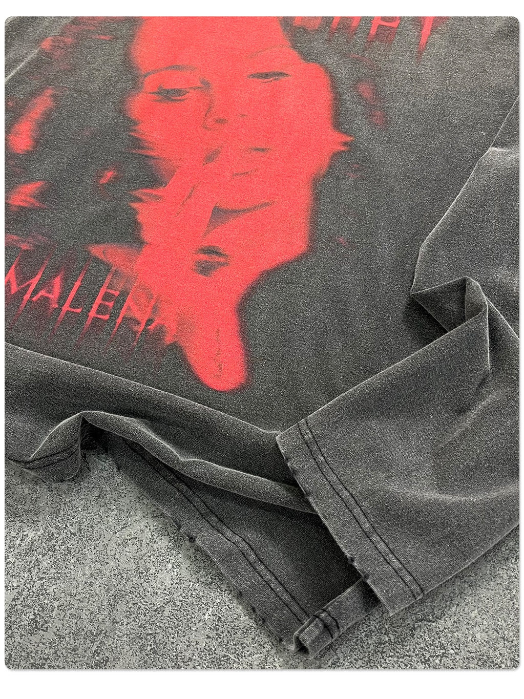 Red Avatar Pattern Wasteland Style Frayed Edge Printed Long-sleeved T-shirt