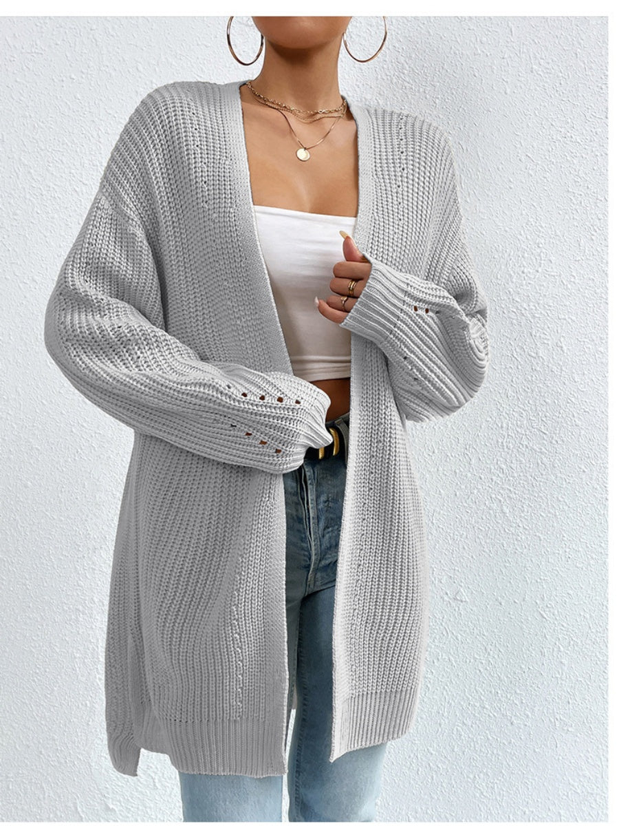 Liber Autumn Women's Color Plain stitch Mid-length Cardigans Coat