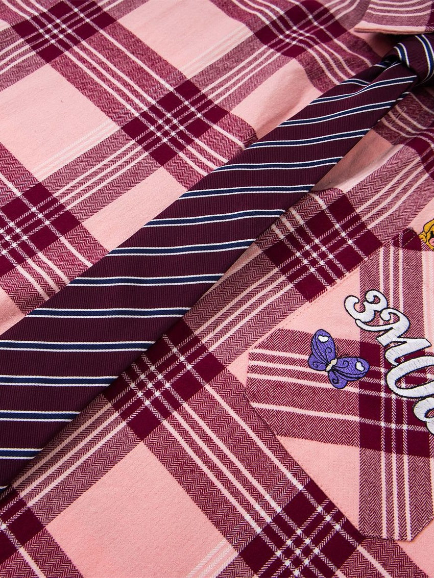 Liber Autumn Neutral wear Tie Plaid Shirts