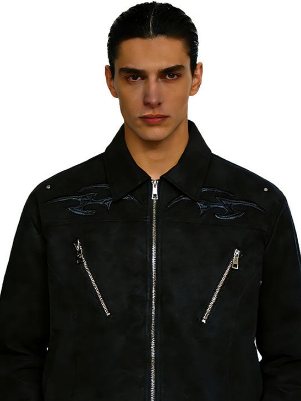 Pu Lightning Embroidery Water Proof Loose-fit Jackets