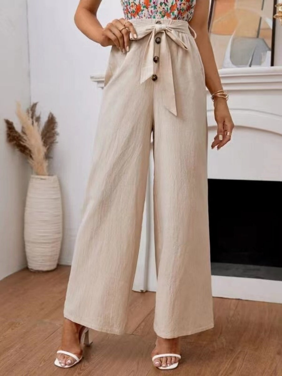 Basic Belt Cotton And Linen Tight Loose Leisure Wide-leg Trousers