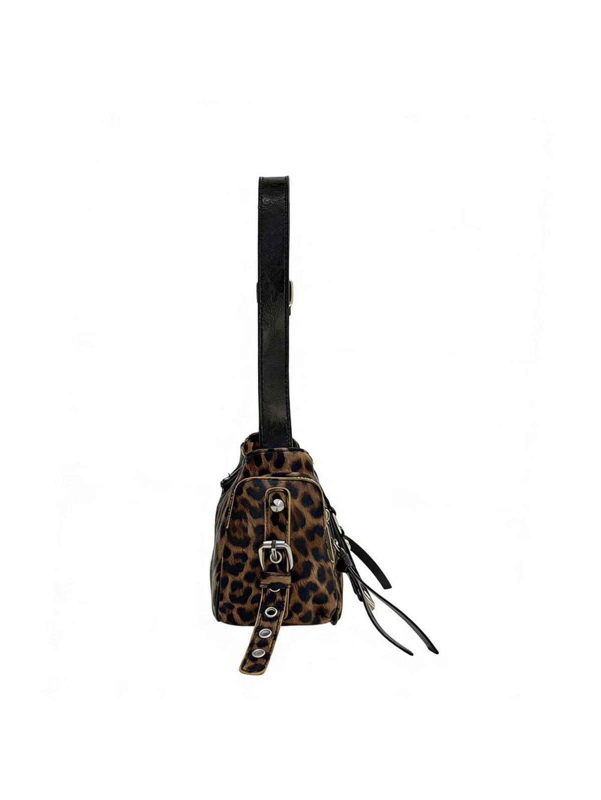 Stylish Leopard Print Edgy Biker Studded Shoulder Bag