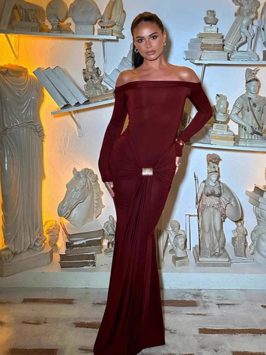 Liber Autumn Women's Bandage Off Shoulder Maxi Dresses