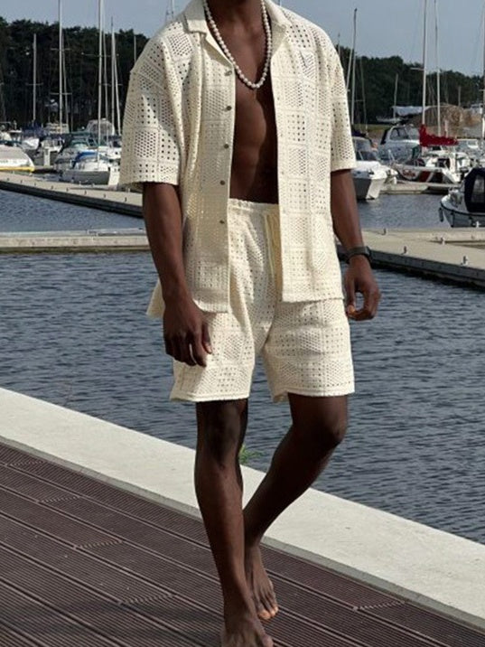 Hollow Out Loose-fit Vacation 2-piece Sets Set