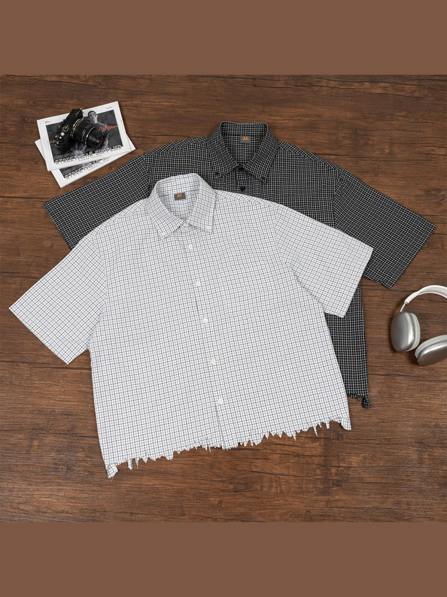 Destroy Hem Plaid Lightweight Boxy Shirts