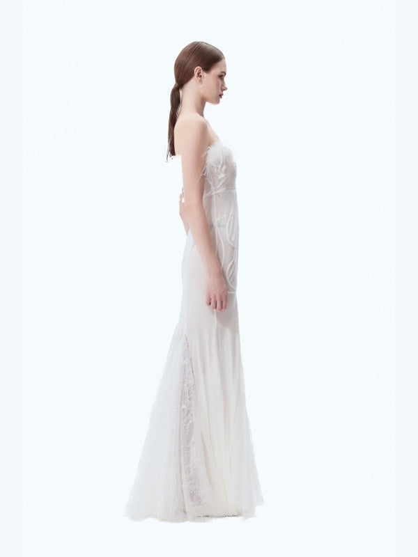 Ostrich Feather Strapless High-waisted Fishtail Bodycon Skirt
