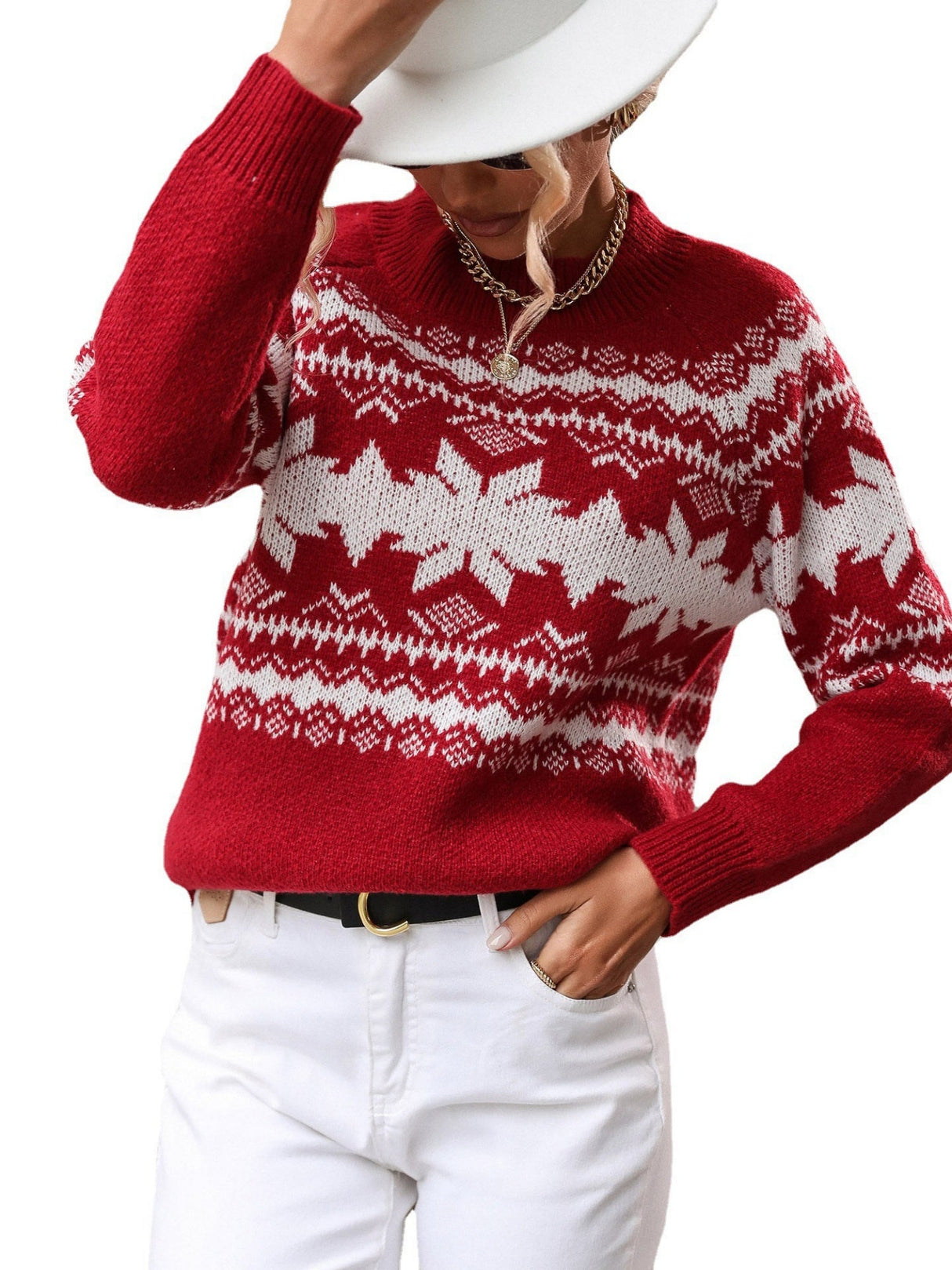 Christmas Red Sweater Women's Pullover Round Neck Bottoming Knitted Sweater Top