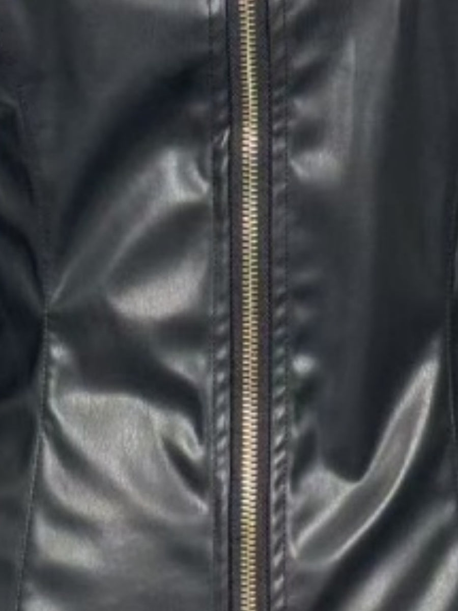 【EXPÉDITION NORMALE】Robes courtes et mini en similicuir brillant à manches longues et col roulé zippé