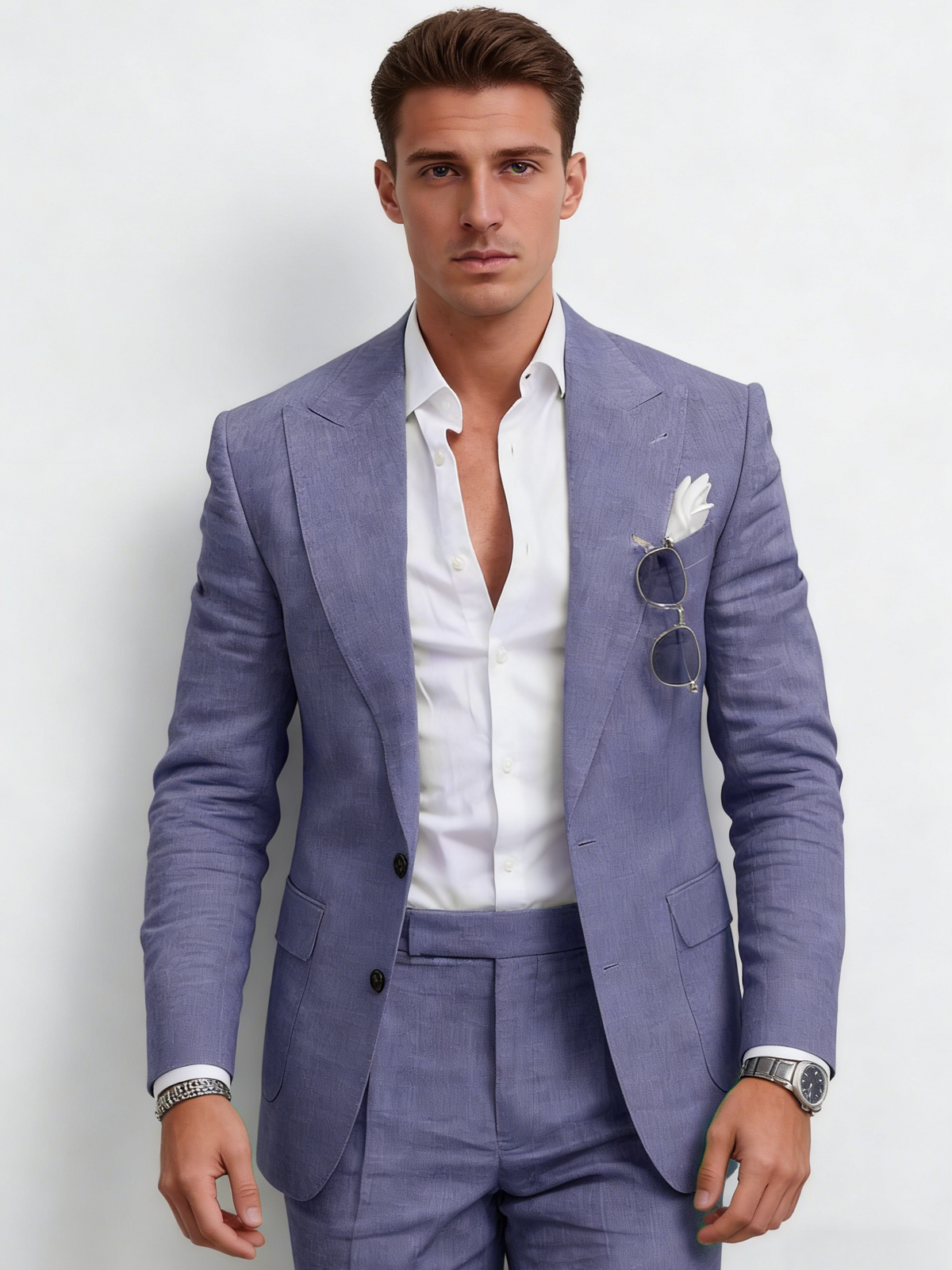 Flax Solid Color Suit Set 2-piece Sets